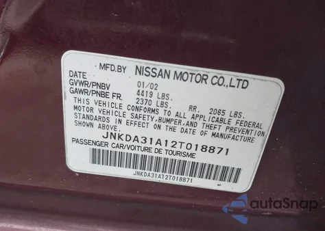 2002 Infiniti I35 Luxury z USA, uszkodzony, nr VIN JNKDA31A12T018871